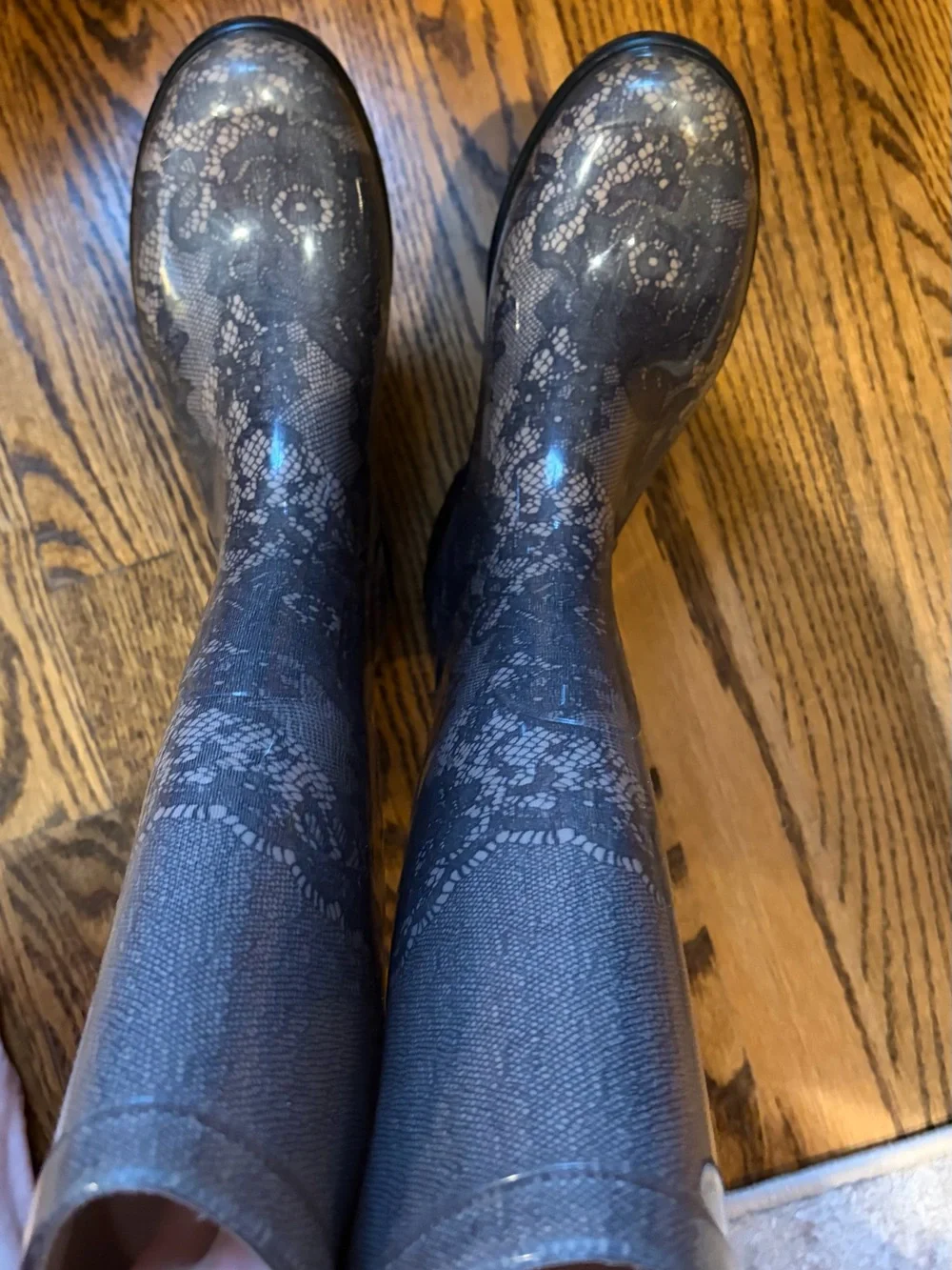 Valentino Garvani Women's Gray Lace-Pattern Rain Boots